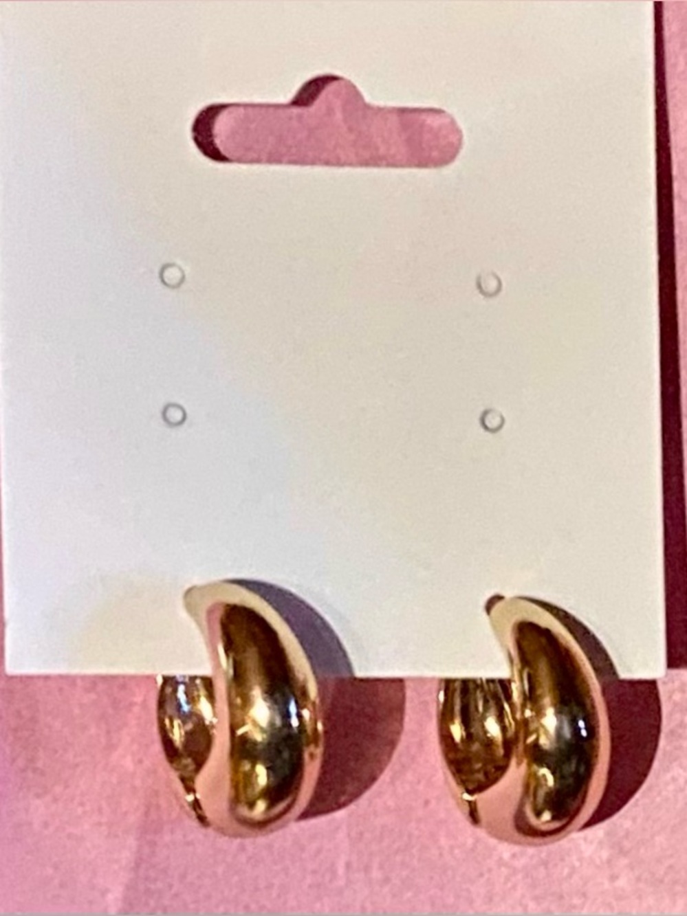 Gold tone small chunky huggie hoop earrings - Picture 3 of 3